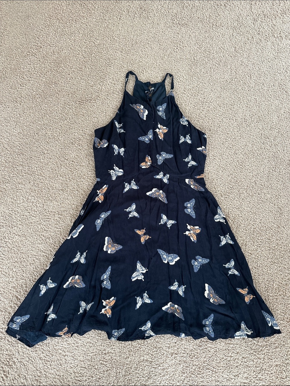 Butterfly Print Navy Dress